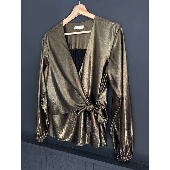 Ramy Brook Alijah Metallic Tie Front Blouse Size XS - Picture 10 of 10
